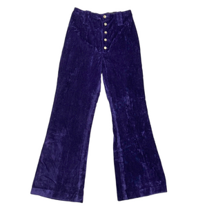Vintage 70s Glam Velvet Purple Pants Women's L Flare Button Front